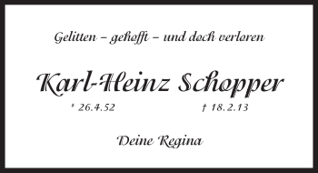 Traueranzeige von Karl-Heinz Schopper von Pegnitz-Zeitung